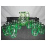 Green Uranium Panel Pitcher & twelve glasses