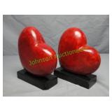 Red & Black Heart Shaped bookends-stone