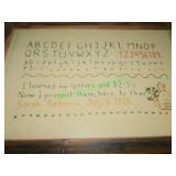 1888 Alphabet & Numbers Sampler in wooden frame