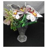 EAPG Vase with OLD hand beaded flowers