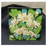 Ceramic Tile with Daisies & Table Stand