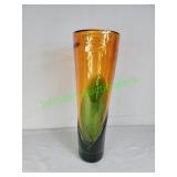 Amber glass vase with blue and green accents