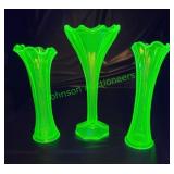 Uranium Green Glass fluted swung vases