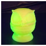 Fenton Uranium Custard Glass owl fairy lamp