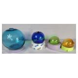 Witches Balls Aqua 6" cobalt, gold & green 3"