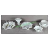 Fenton White Milk & Silver Crest ribbon