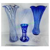 MCM Art Glass Vases Cobalt Blue 6" to 11.5"