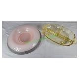 Oval Yellow Relish Tray & Rose Console Bowl
