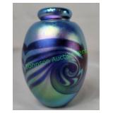 Eickholt art glass pulled feather mini vase