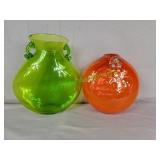 Art Glass Wall Vases: Green and Orange