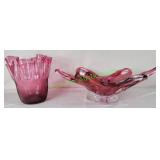 Cranberry glass pieces (two)