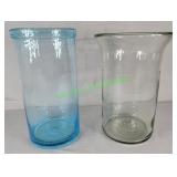 Handblown Vases: Teal Blue Bubbled / Clear Pontils