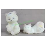 Fenton hand painted bear & signed cat figurines
