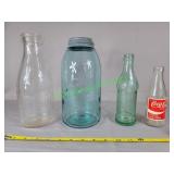 Vintage jars/bottles Coca-Cola, Otto Milk, Mason