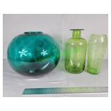 MCM Art Glass Emerald Green Lime Crackle Vases
