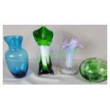 Murano style Calla Lily; Green & Blue Vases