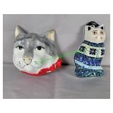 Scissors & string holder, Poland Pottery cat