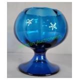 Blenko blue MCM art glass footed bowl