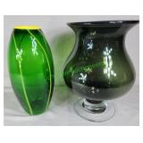 MCM Green & clear \glass bowl & Green/Yellow vase