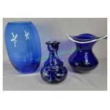 3 MCM Cobalt Art Glass vases
