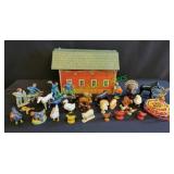 Vintage cardboard barn with lead & plastic animals