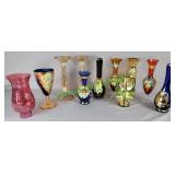 Misc. vases, and one lamp globe, total 11 pieces