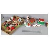 Vintage Christmas, plastic, flocked, and ceramic