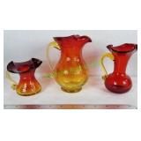 Blenko Crackle Glass pitchers Amberina