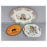 Three plates/platters Turkey, Halloween