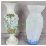 Opaline Handpainted Vase & MCM Frosted Vase
