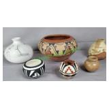 Native American style pottery, six pieces