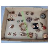 Copper jewelry bracelet, pins, clip earrings