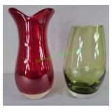 Art Glass: Teal Vase, Ruby Red Heart Vase