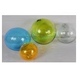 4-Witches balls Green Clear Aqua & Gold