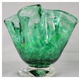 Green Murano Blenko? Variegated Ruffle Vase pontil