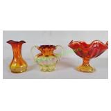 Amberina Glass pieces Compote & Vases