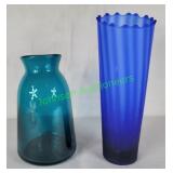 Handblown vase & blue crystal vas