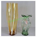 MCM art glass vase & hand painted ruffle top vase