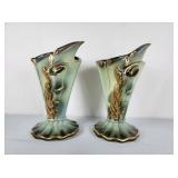 TWO vintage Hull Parchment and Pine Cone vases