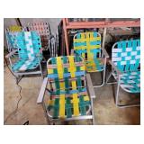 Group of vintage web lawn chairs and webbing