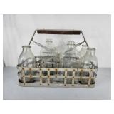 Vintage Wire milk carrier with milk bottles