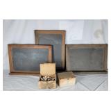 THREE Sm Dbl Sided Slates w/ Oak Frames & Chaulk