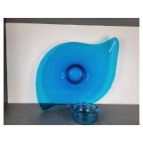 Blue Viking Glass Freeform Atomic Console Bowl