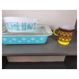Fire King Cup, Pyrex Amish Butterprint Bowl