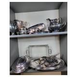 Silverplate: pitchers trays C&S utensils MORE