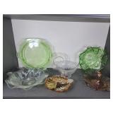 Depression Glass: Green Plate, Bowl, Pink Tray