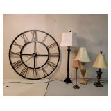 LG Battery Clock 44" dia. & table Lamps
