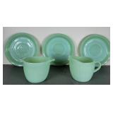 3 Fire King Saucers and Cream & Sugar