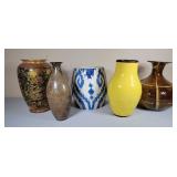 Five Pottery Vases-various sizes & Styles 1 brass