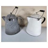 Coffee Pots Grey Granite White Enamel - Great Cond